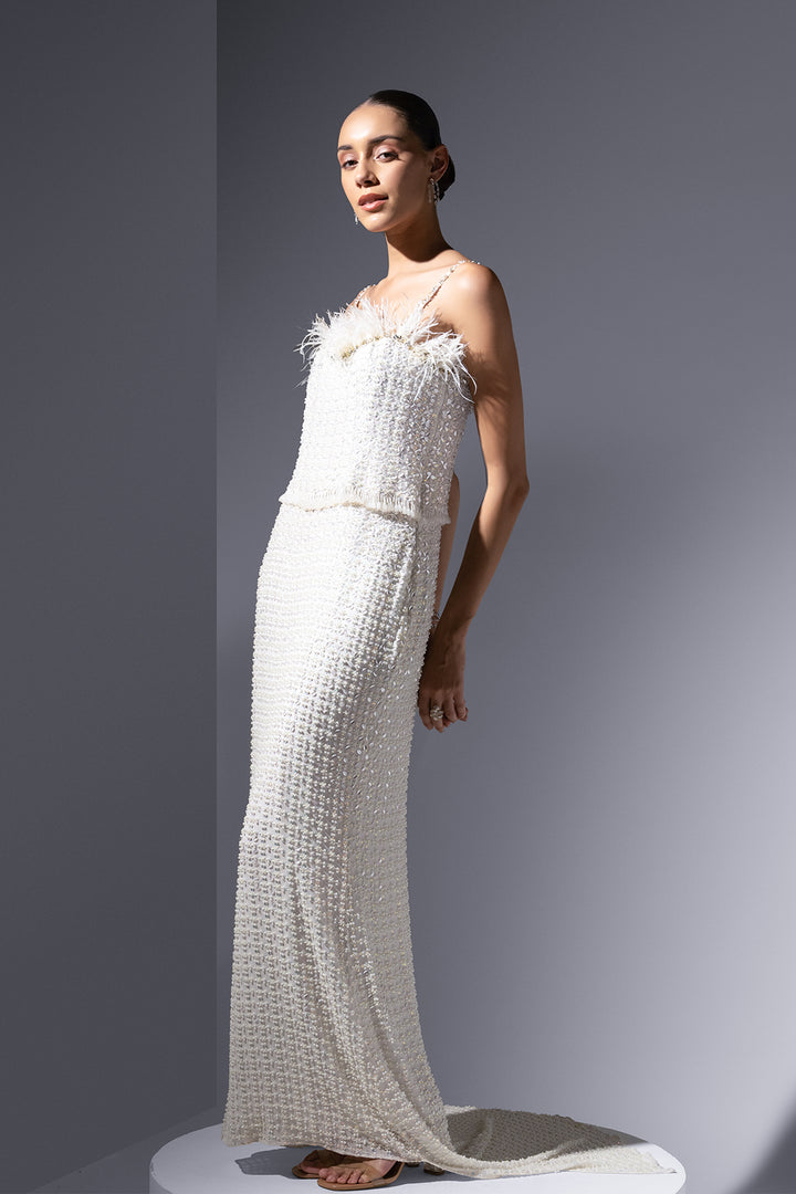 Chiffon Dress with Pearl Embroidery