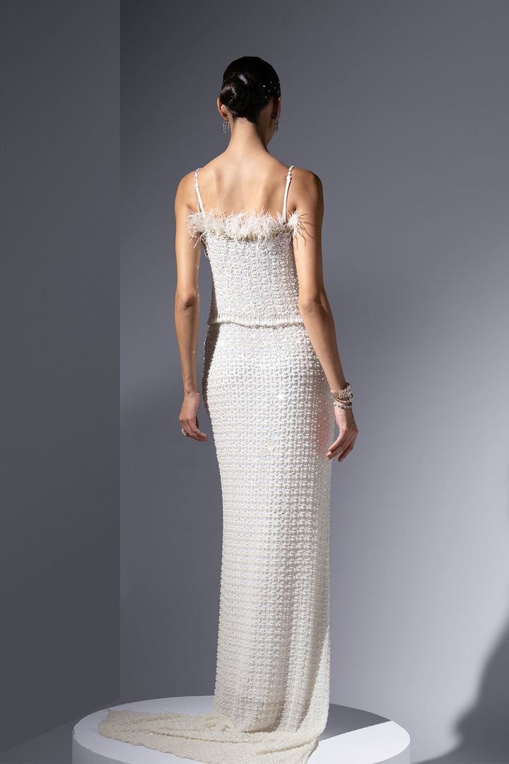 Chiffon Dress with Pearl Embroidery