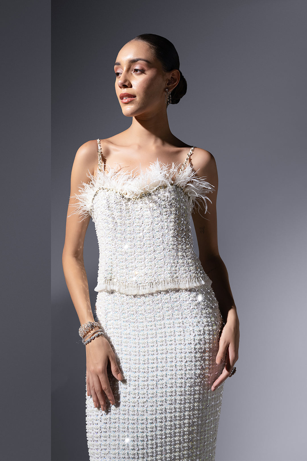 Chiffon Dress with Pearl Embroidery