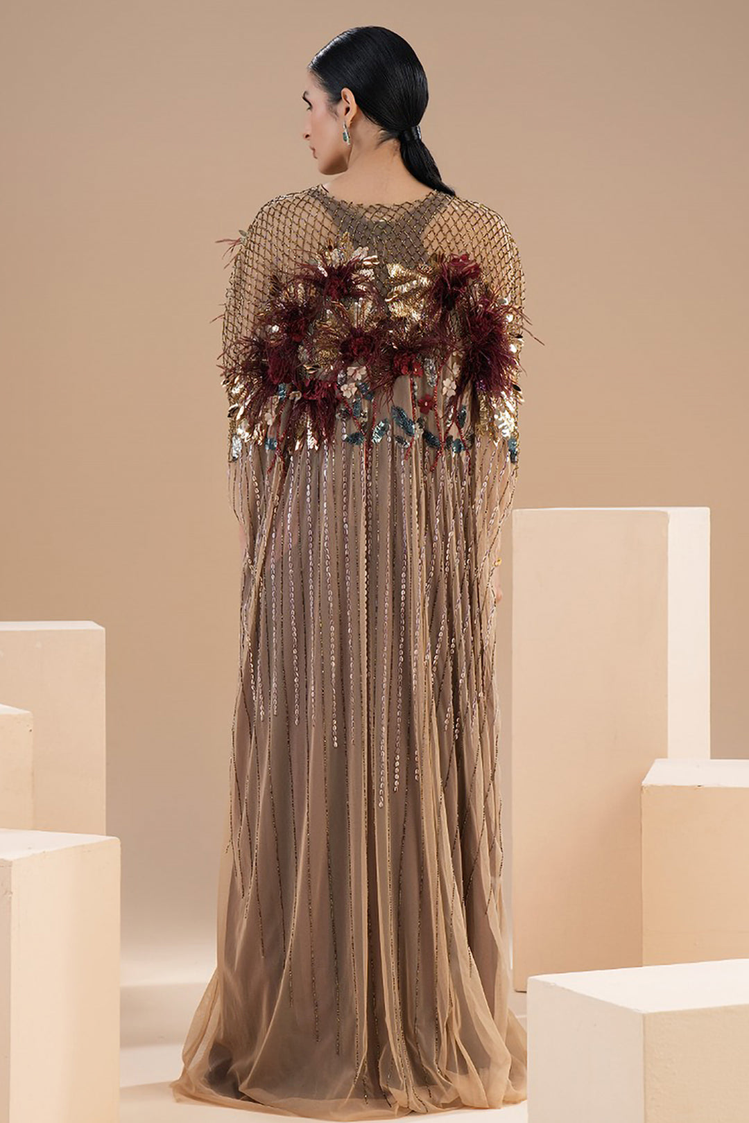 Beaded Cape with A-Line Dress