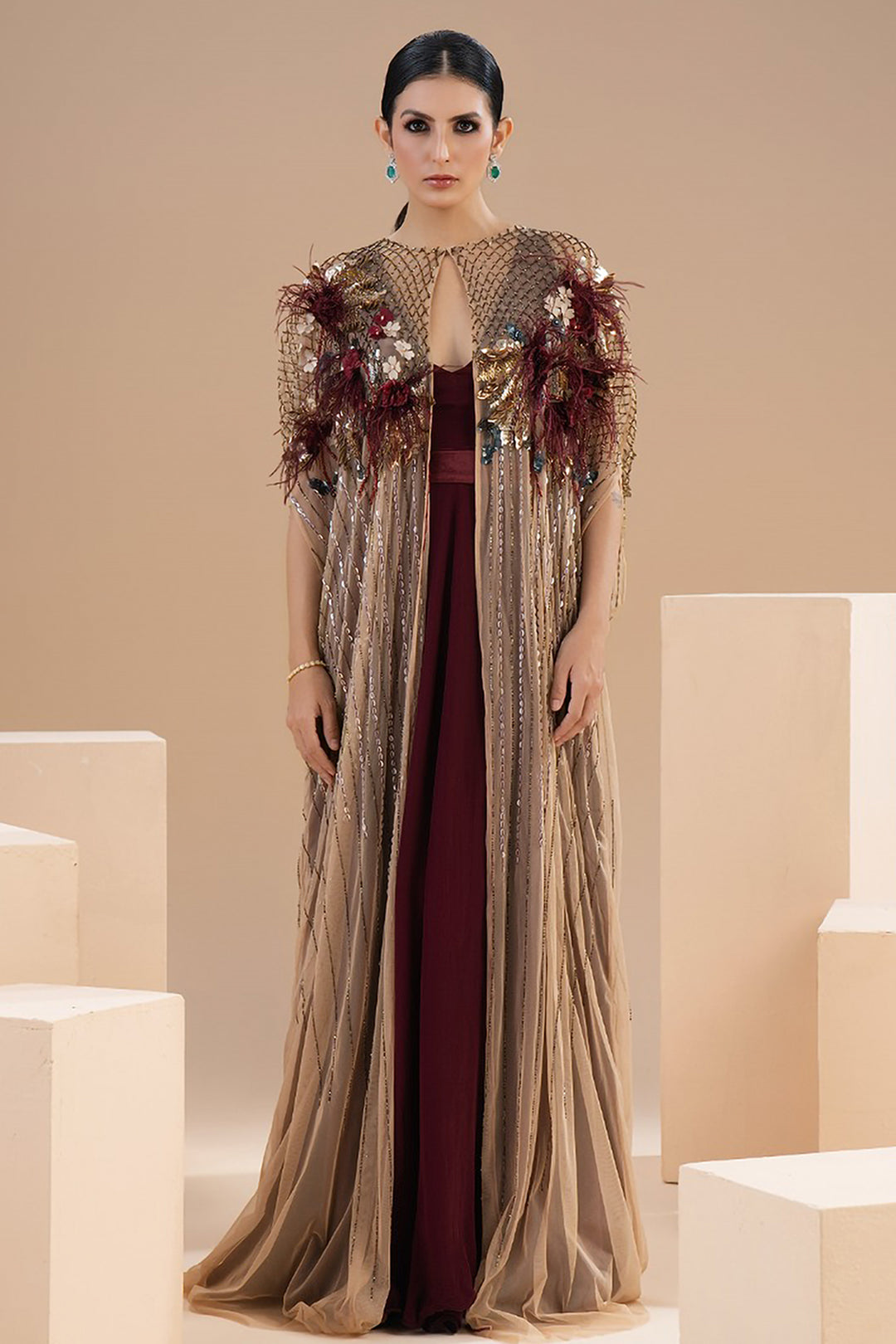 Beaded Cape with A-Line Dress