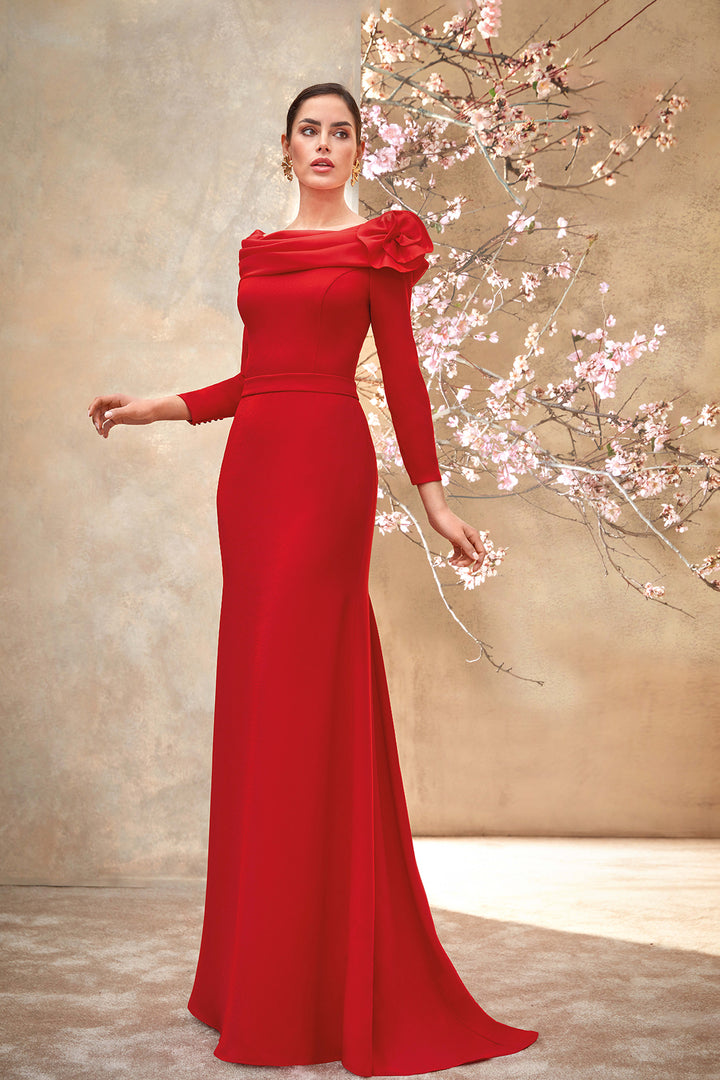 Mermaid Crepe Dress with Ruffled Collar