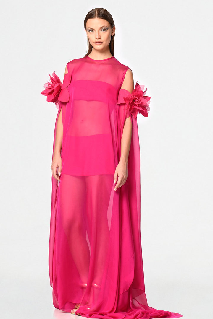 Three-Piece Long Dress with Crop Top and Mini Skirt