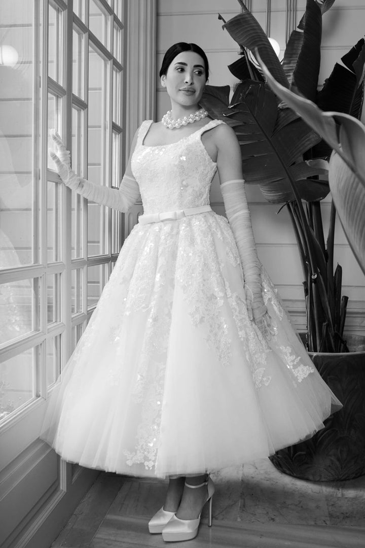 Silk Crepe and Tulle Minimal Dress