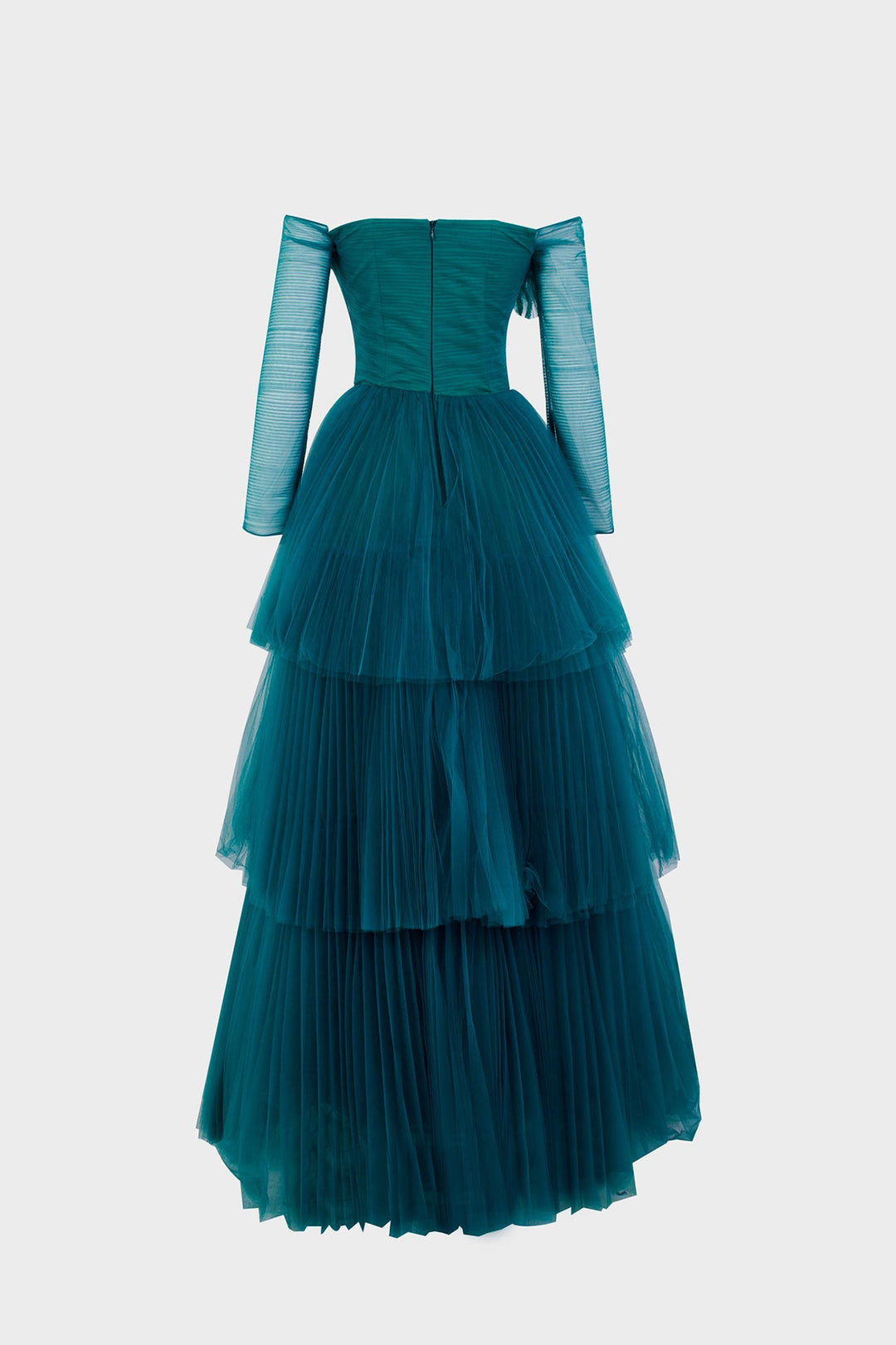 V-Neckline Black Tulle Dress with Ruffles