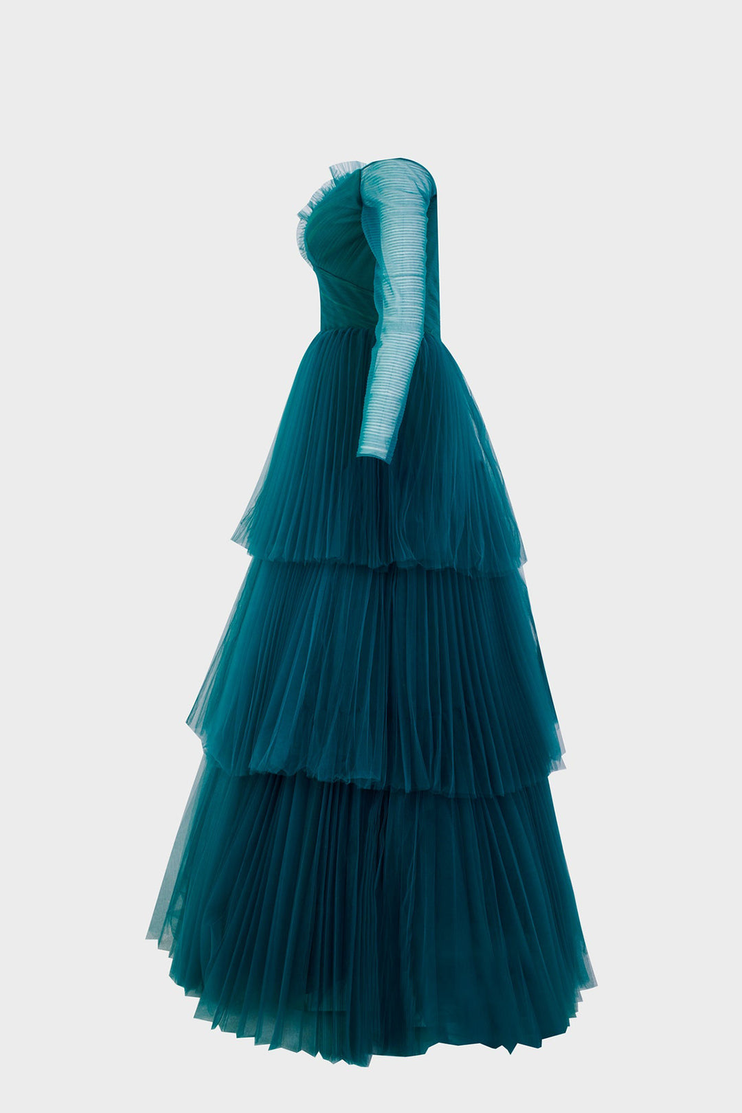 V-Neckline Black Tulle Dress with Ruffles