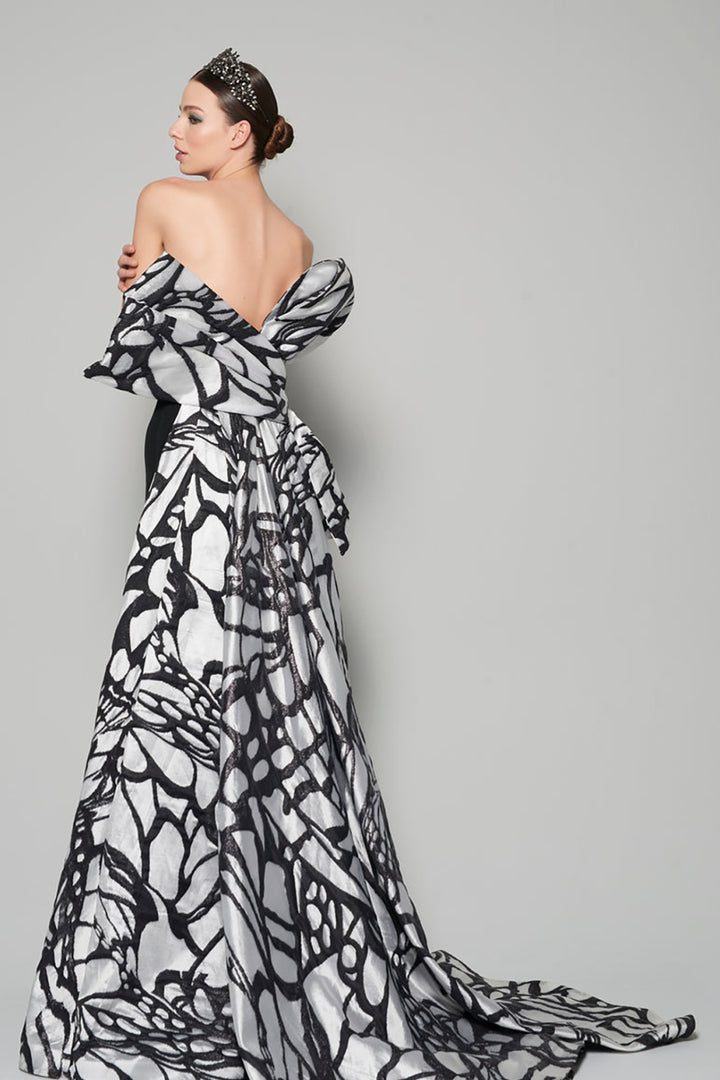 Crepe And Jacquard Organza Long Dress