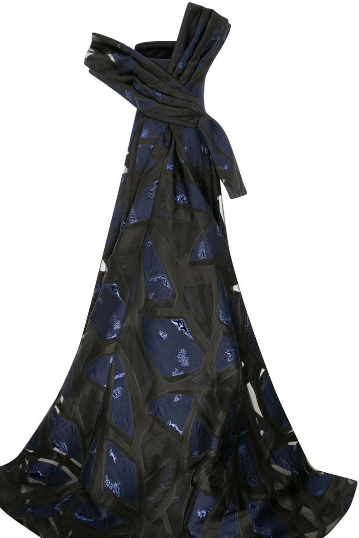 Crepe And Jacquard Organza Long Dress