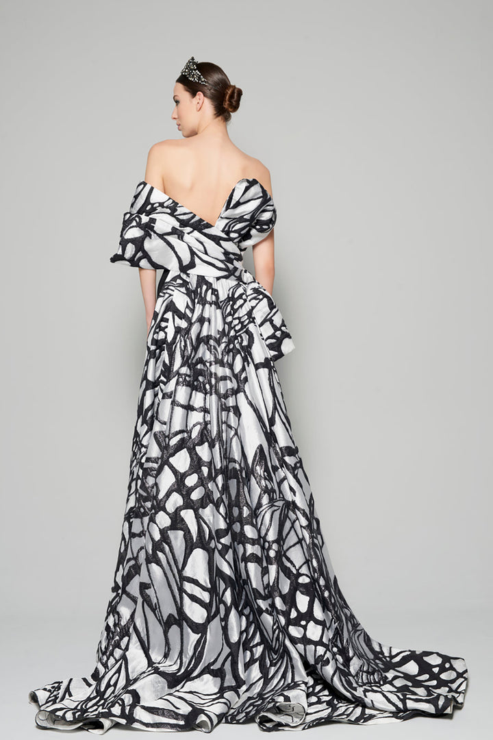 Crepe And Jacquard Organza Long Dress