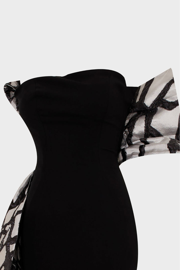 Crepe And Jacquard Organza Long Dress