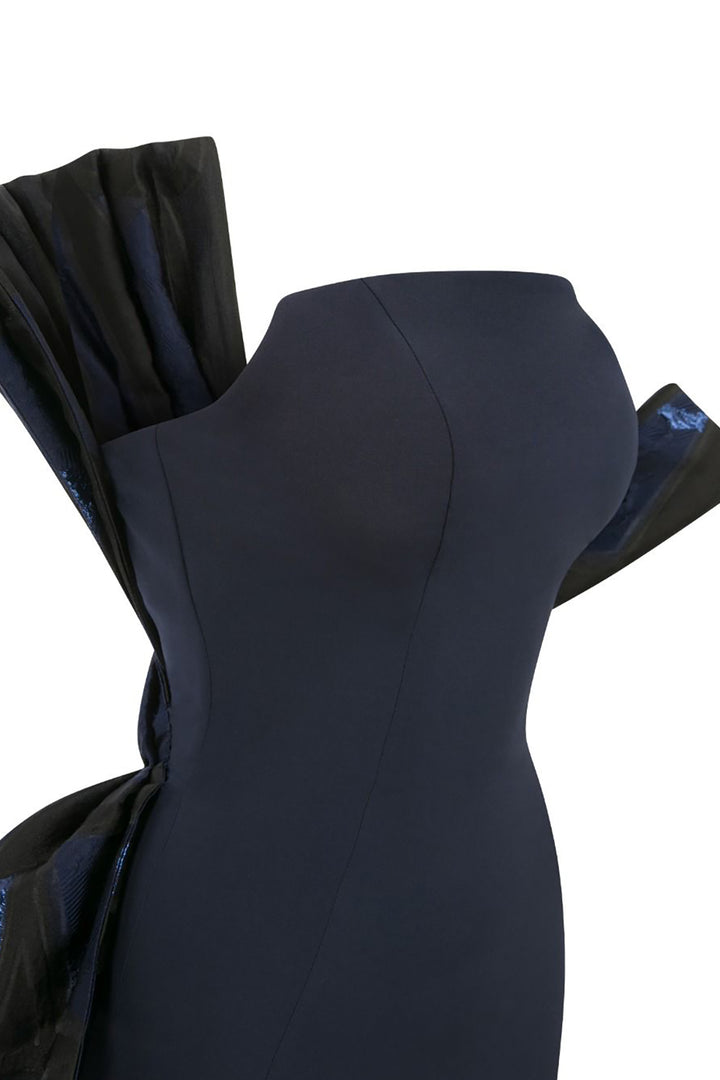 Crepe And Jacquard Organza Long Dress