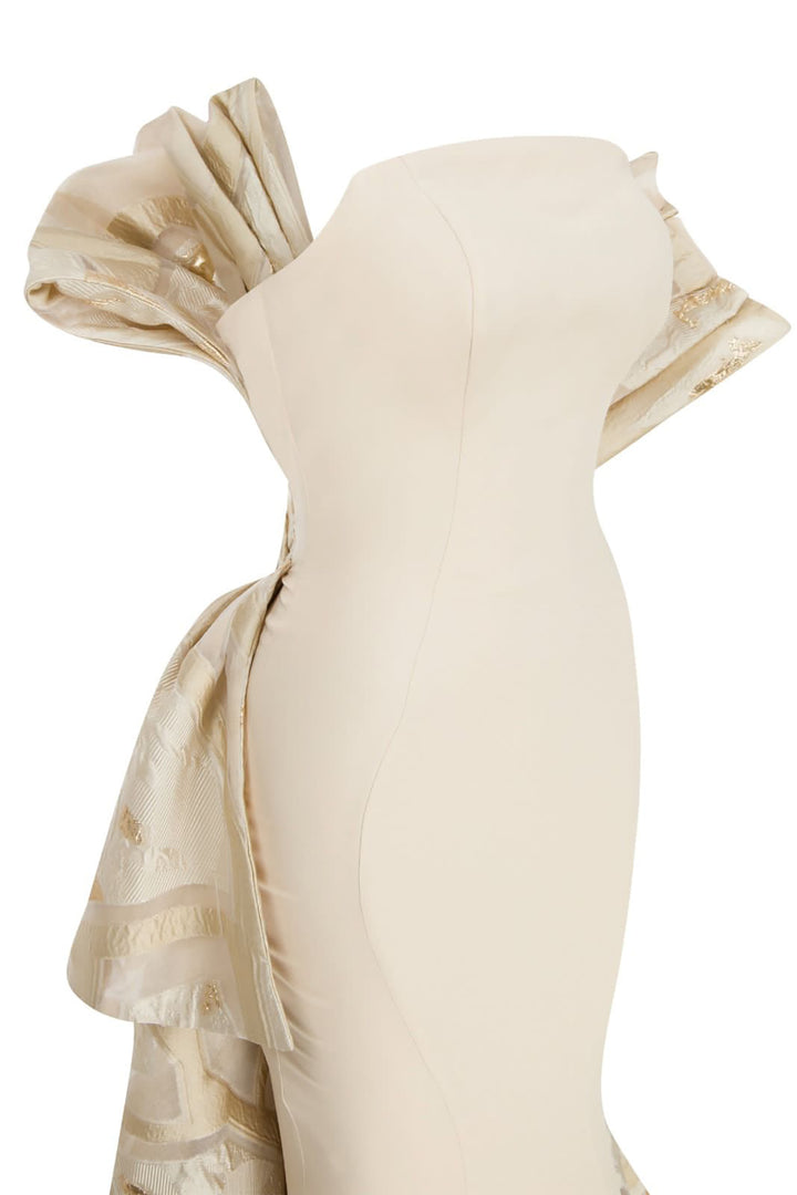 Crepe And Jacquard Organza Long Dress