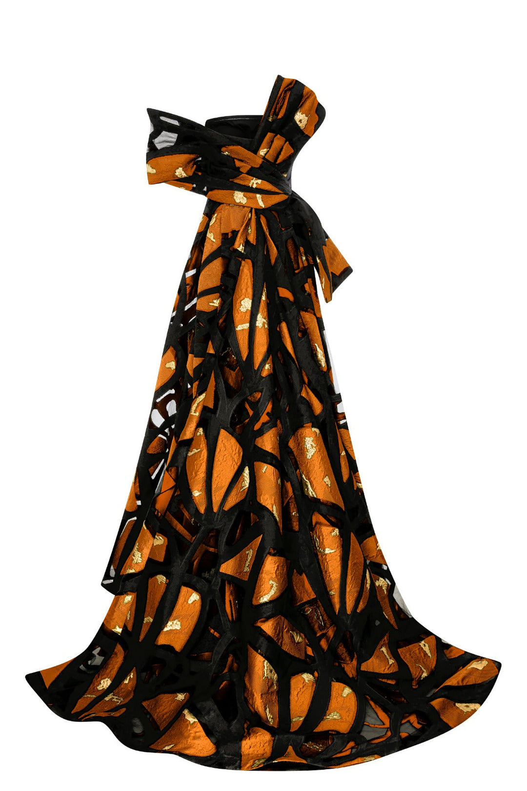 Crepe And Jacquard Organza Long Dress