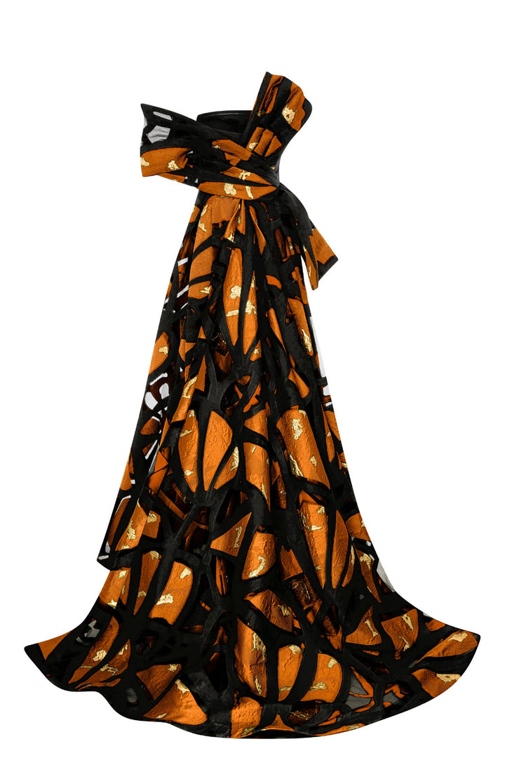 Crepe And Jacquard Organza Long Dress