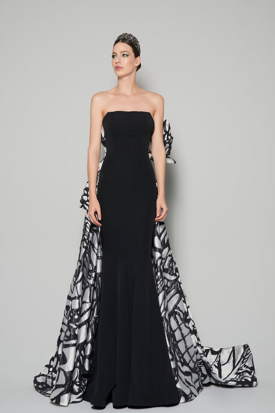 Crepe And Jacquard Organza Long Dress