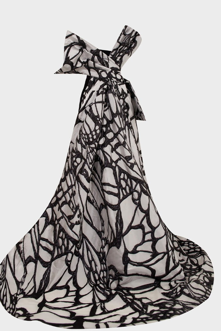 Crepe And Jacquard Organza Long Dress