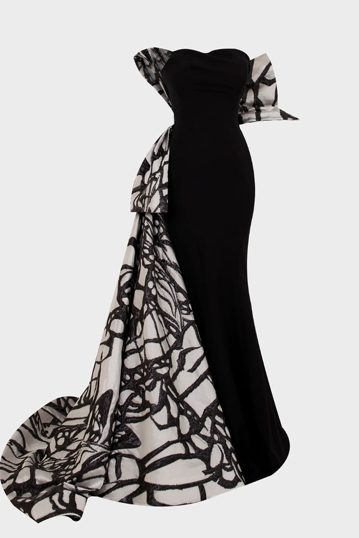 Crepe And Jacquard Organza Long Dress