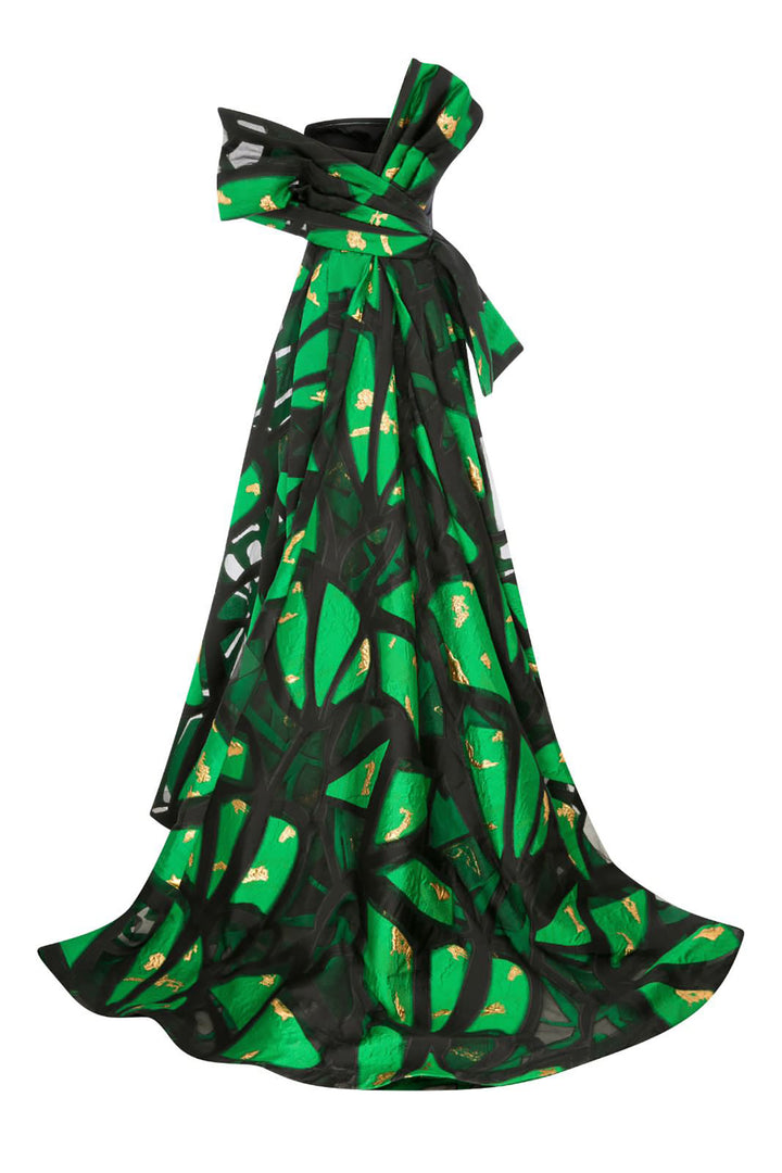 Crepe And Jacquard Organza Long Dress