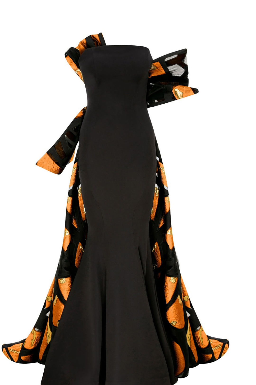 Crepe And Jacquard Organza Long Dress