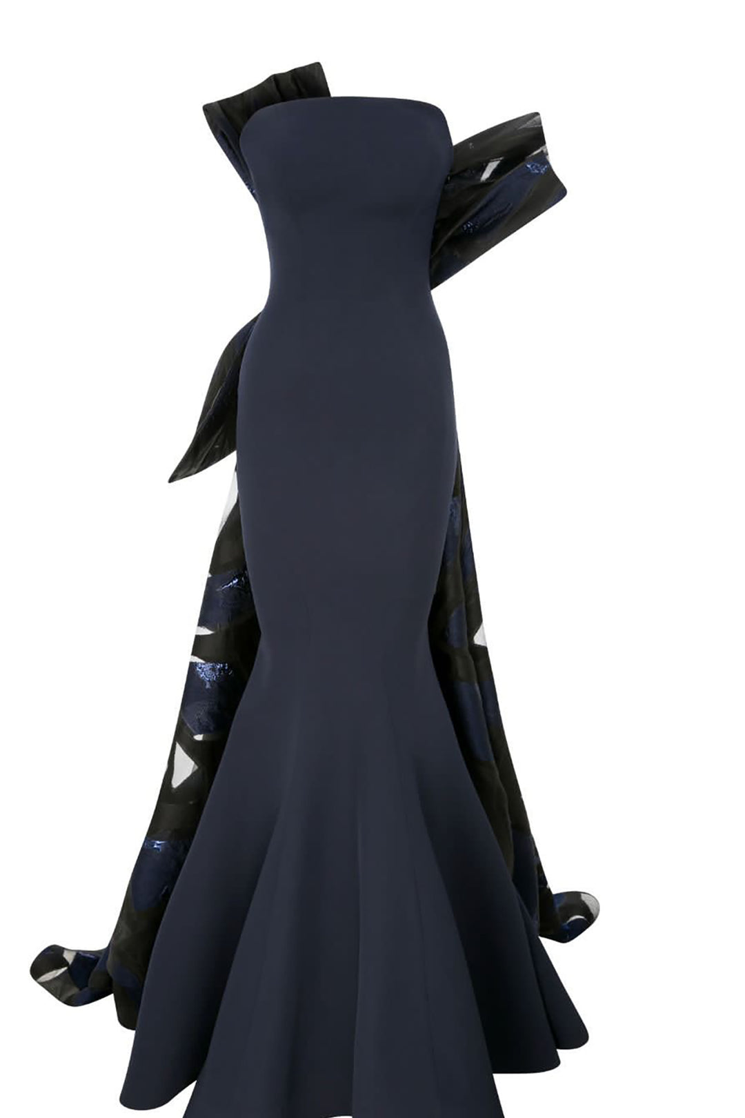 Crepe And Jacquard Organza Long Dress