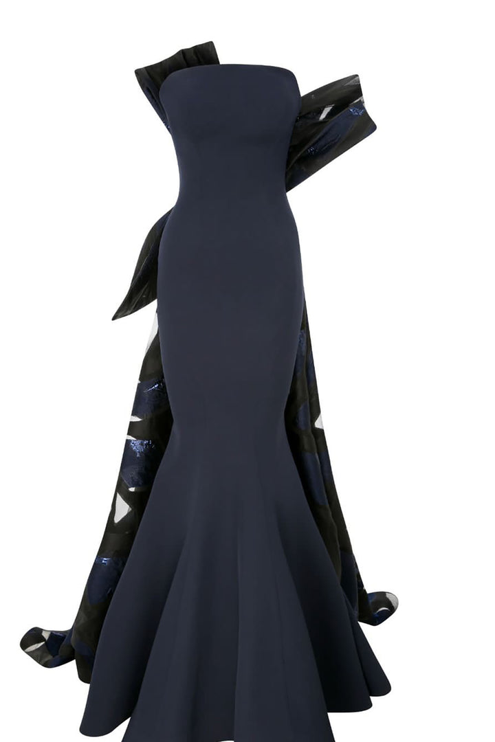 Crepe And Jacquard Organza Long Dress