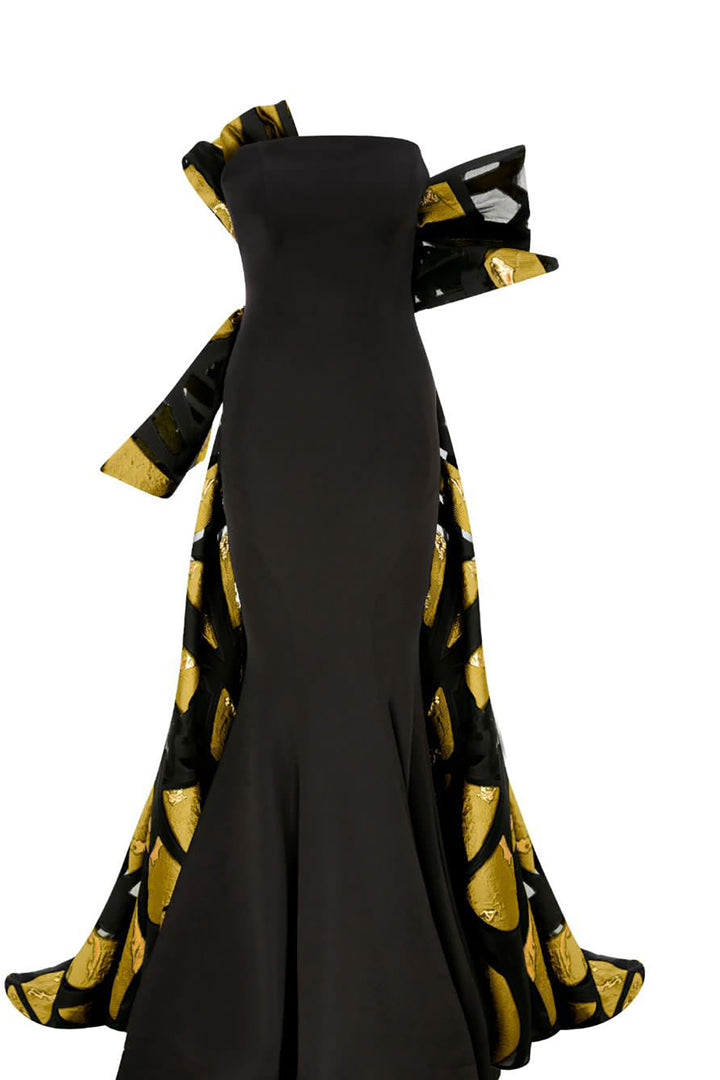 Crepe And Jacquard Organza Long Dress