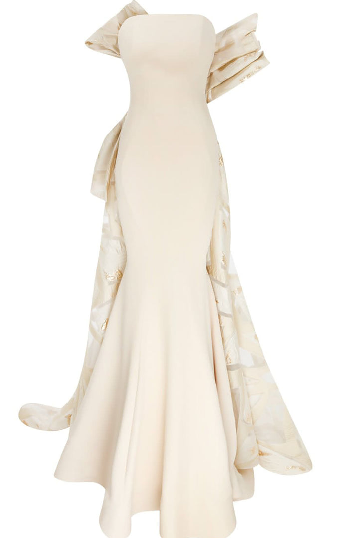 Crepe And Jacquard Organza Long Dress