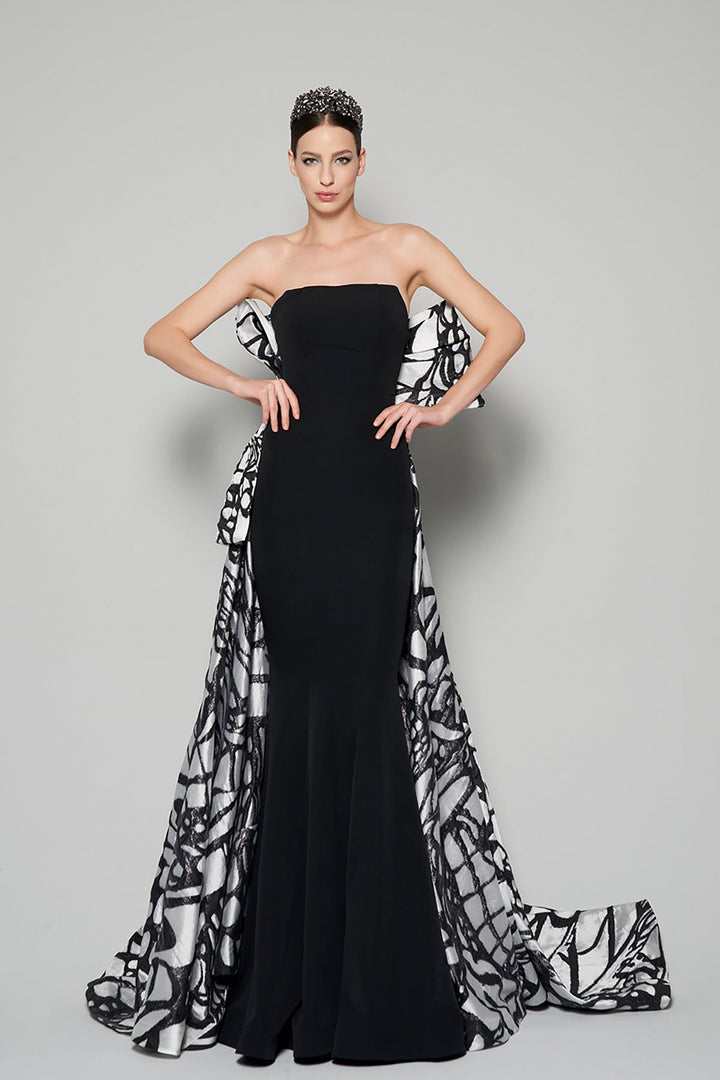 Crepe And Jacquard Organza Long Dress