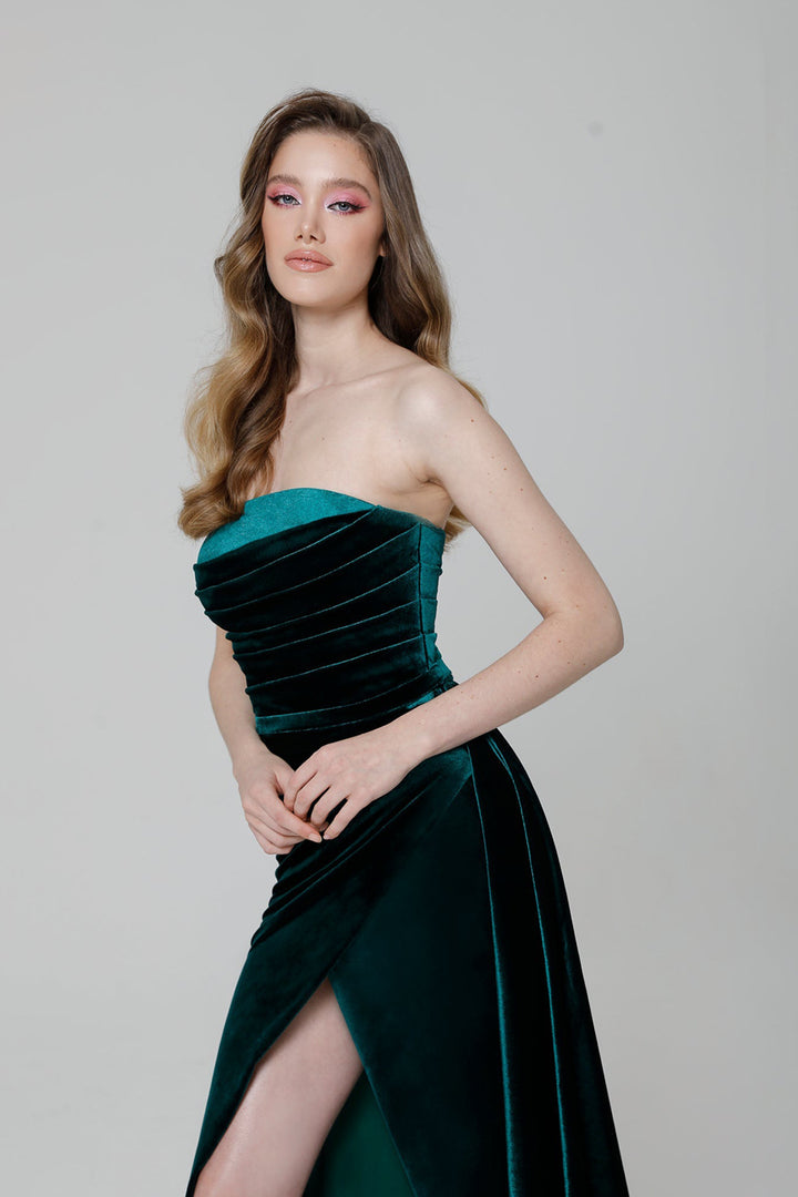 Velvet Strapless Long Dress with Sarong