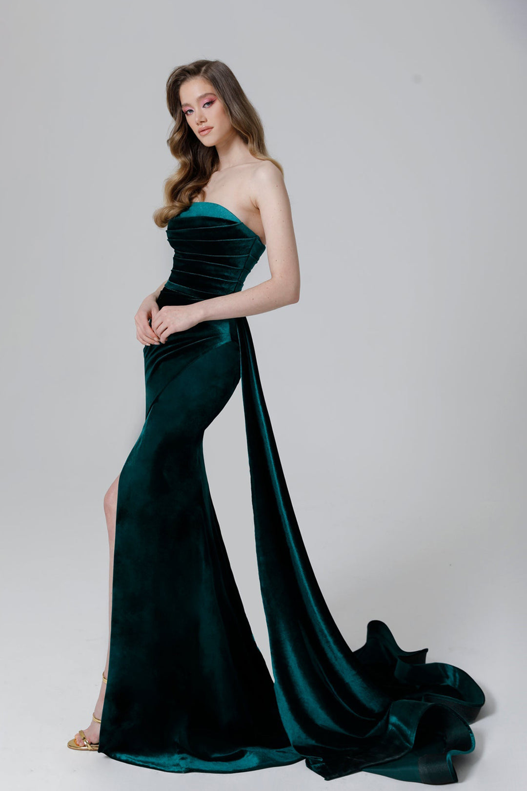 Velvet Strapless Long Dress with Sarong