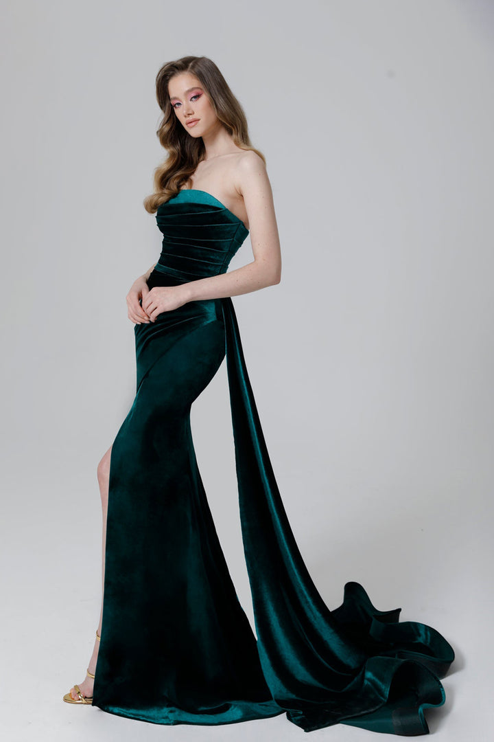 Velvet Strapless Long Dress with Sarong