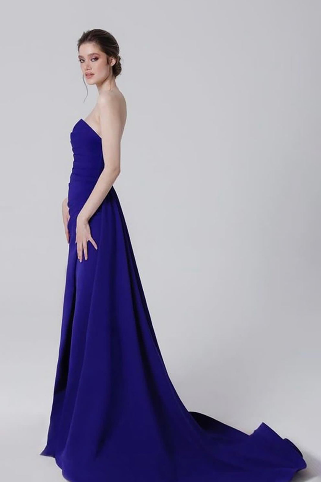 Crepe Strapless Long Dress with Tail