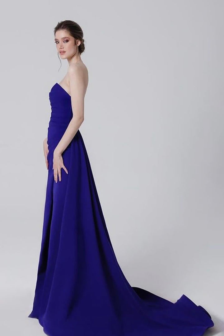 Crepe Strapless Long Dress with Tail