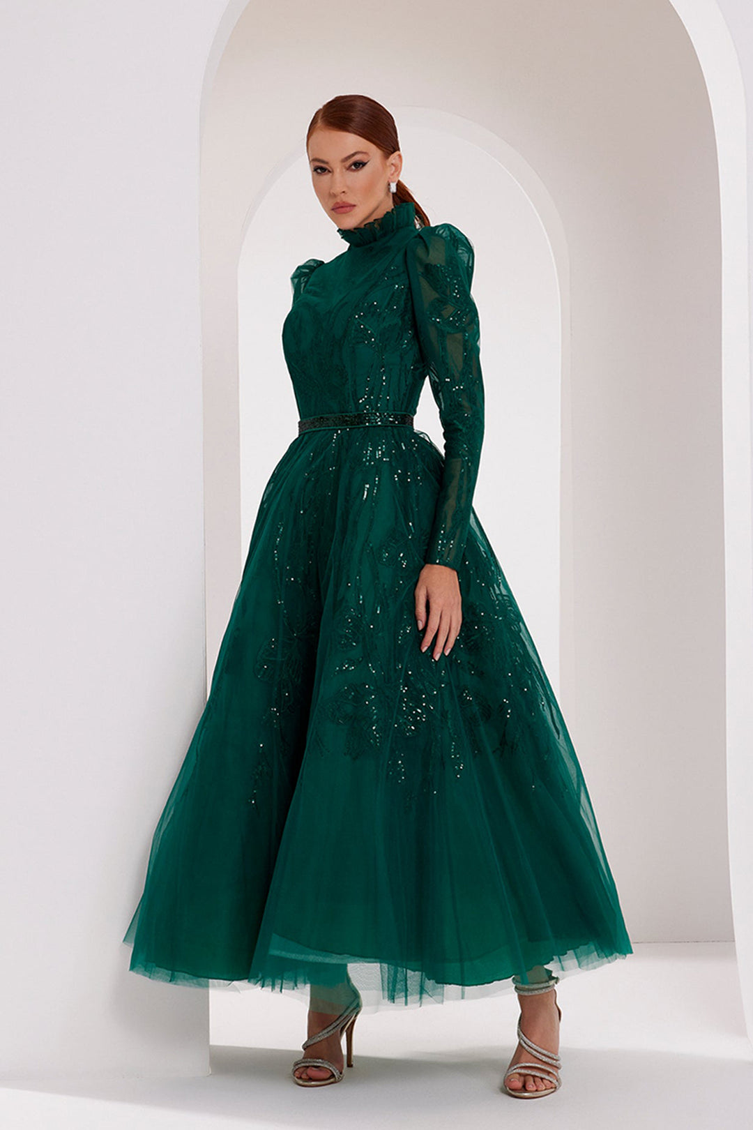 Flared Emerald Tulle Dress Emerald Green / US 16 Flared Emerald Tulle Dress Emerald Green / US 16