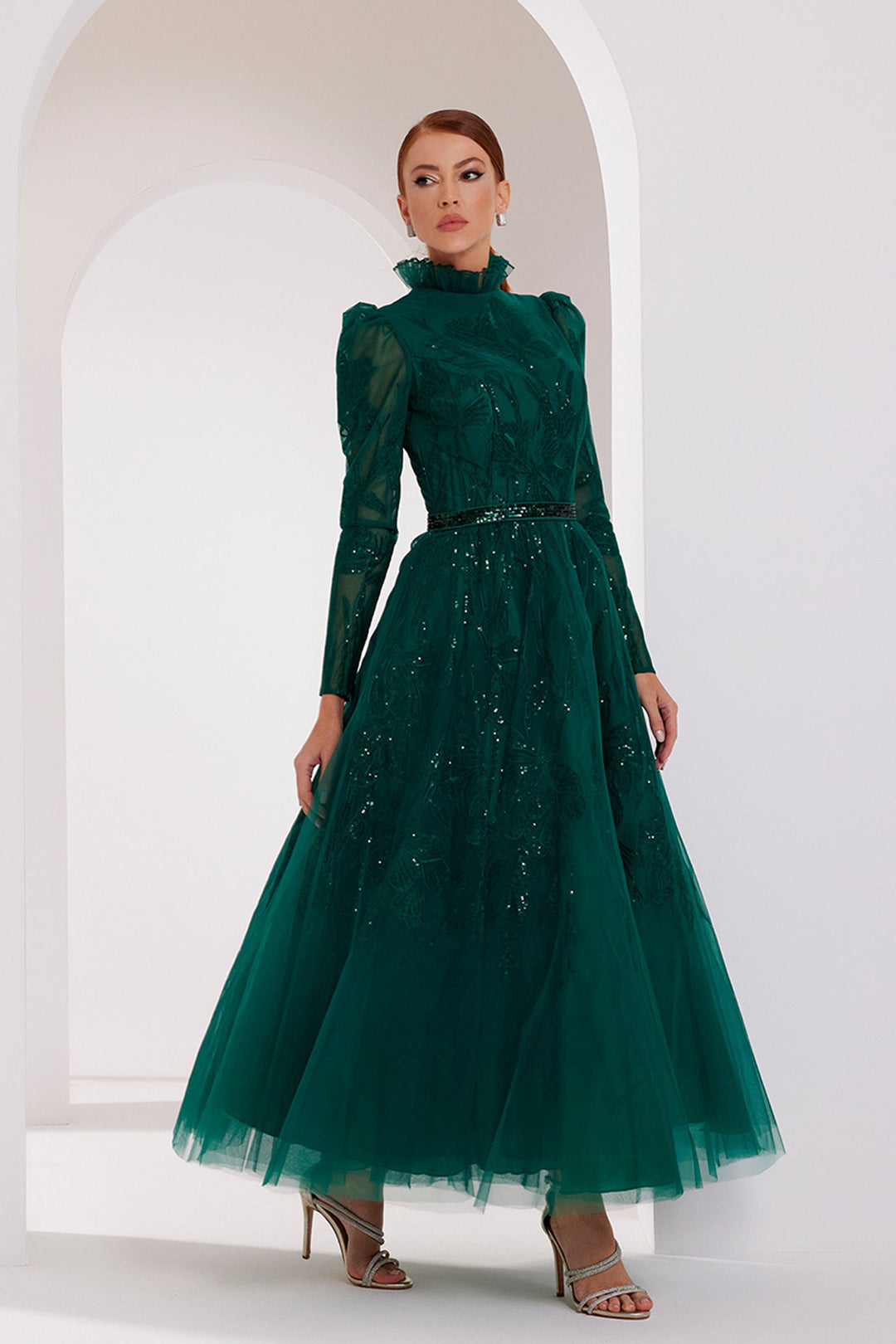 Flared Emerald Tulle Dress