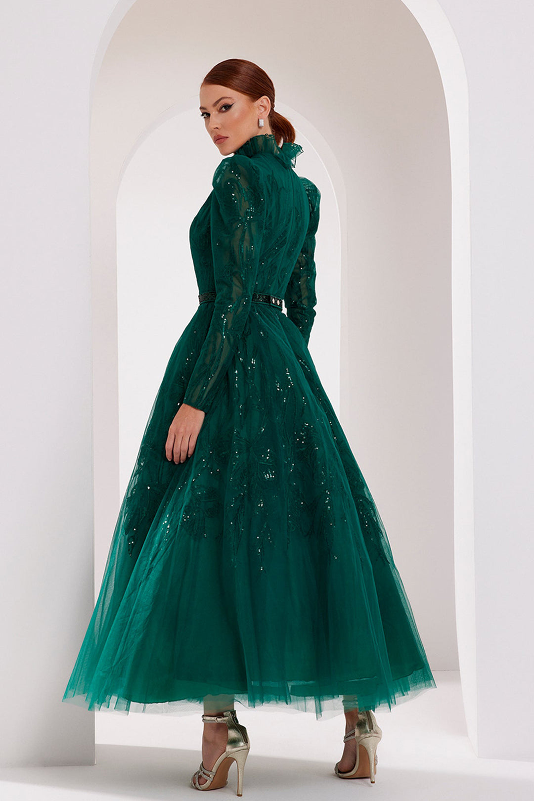 Flared Emerald Tulle Dress