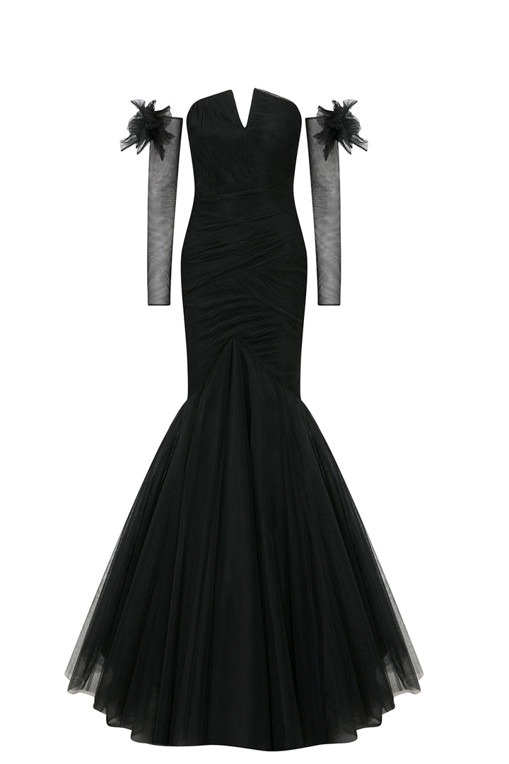 Mermaid Tulle Layered Dress with Gloves