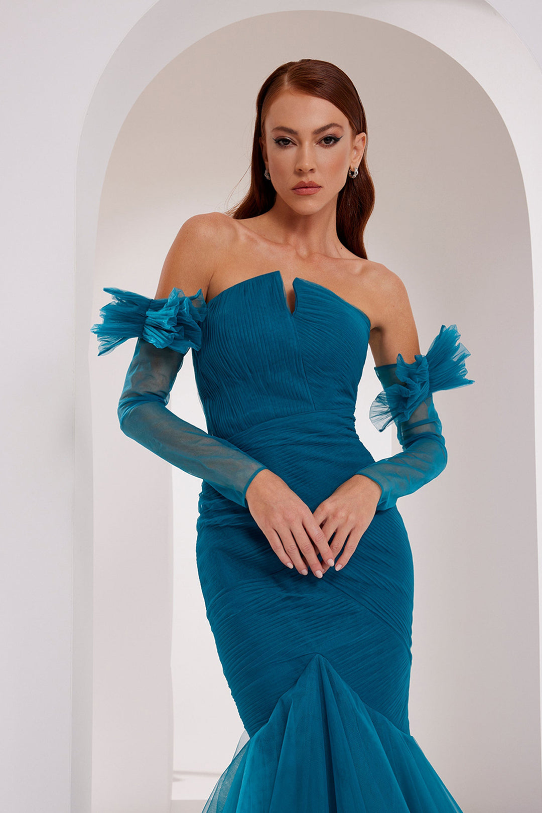 Mermaid Tulle Layered Dress with Gloves