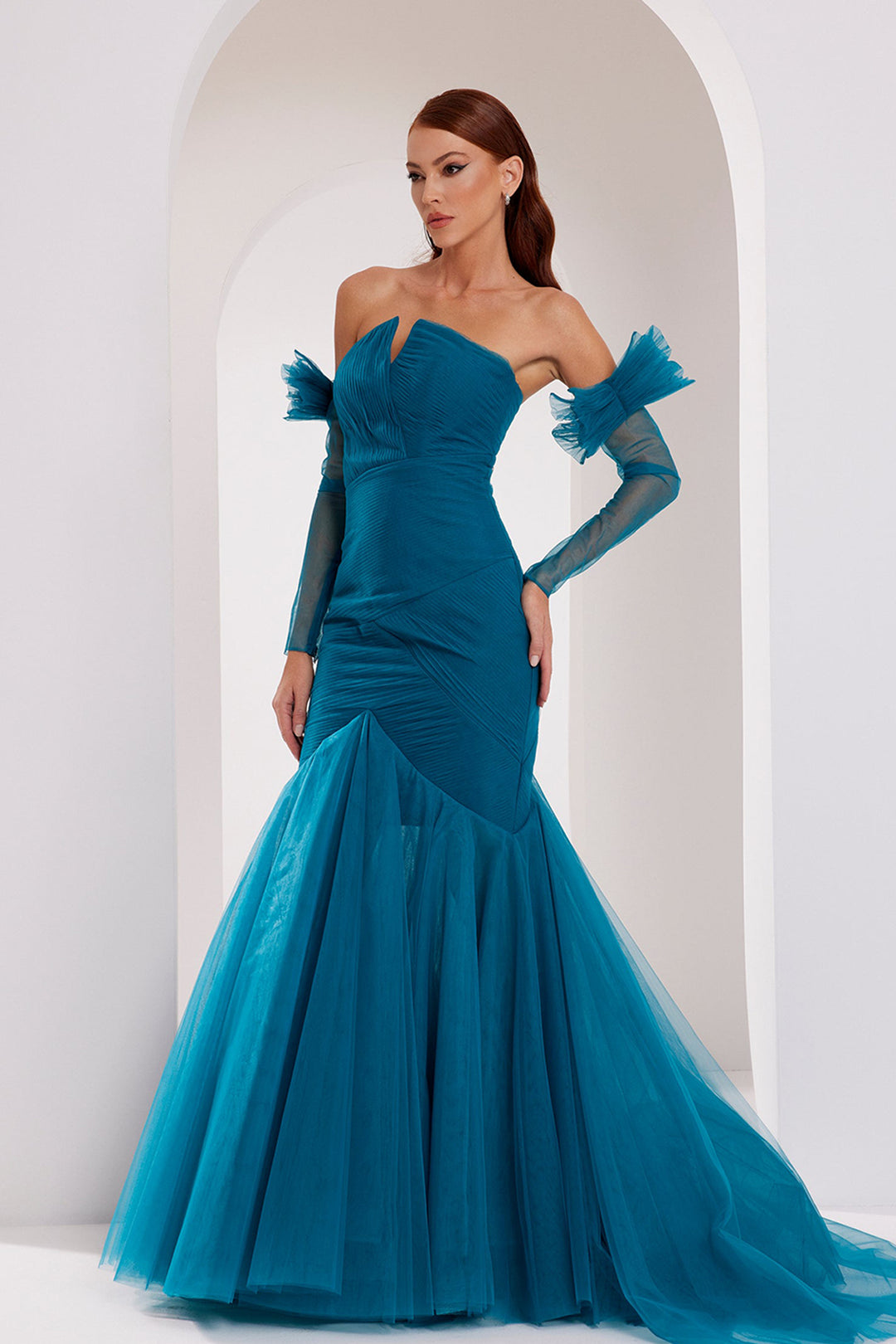 layered mermaid dress Strapless Layered Ruffle Mermaid Gown by Cinderella Divine KV1095
