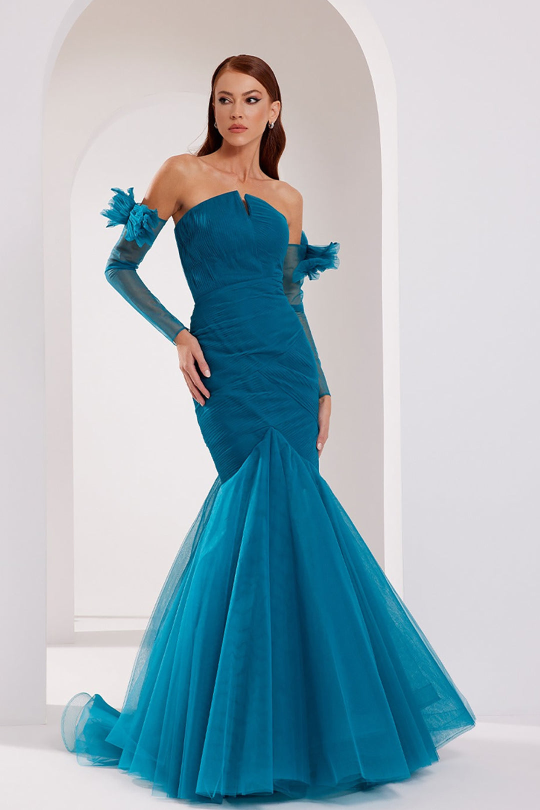 Mermaid Tulle Layered Dress with Gloves