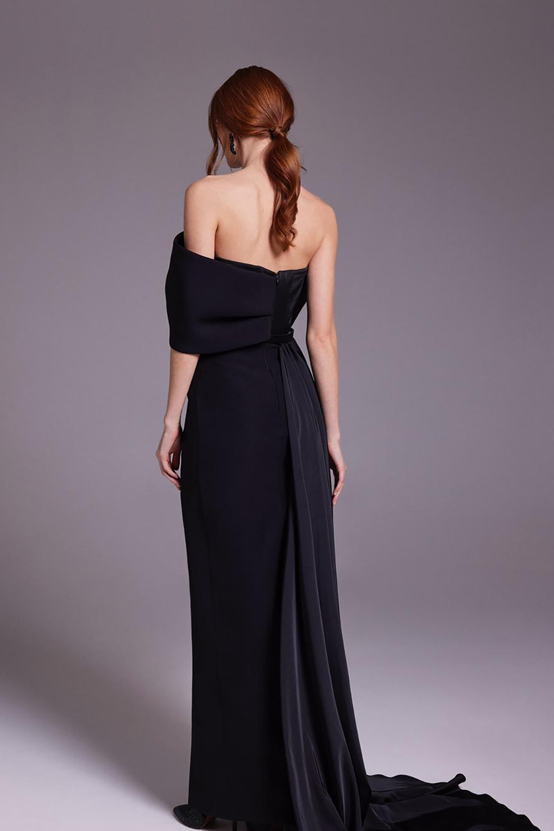 Crepe Dress with Strapless Off-The-Shoulder