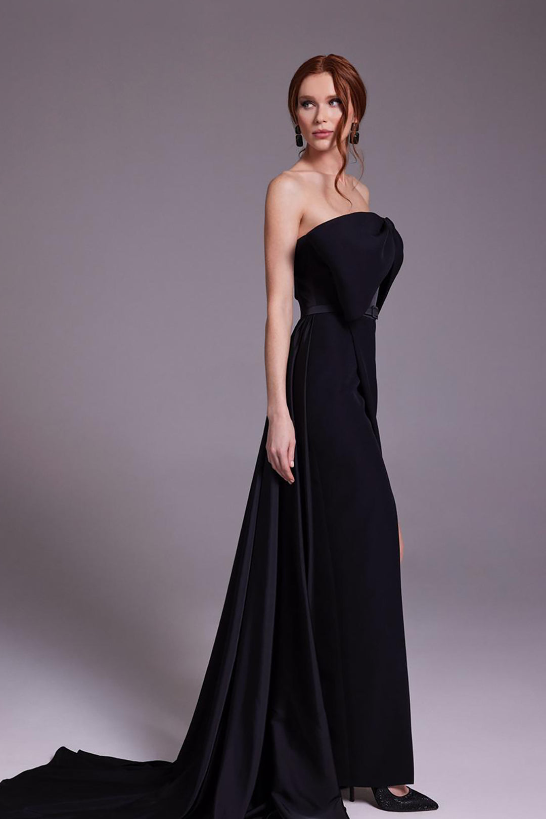 Crepe Dress with Strapless Off-The-Shoulder