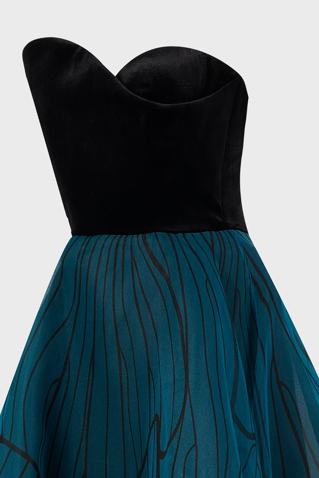 Velvet Bust Long Dress with Corset Details