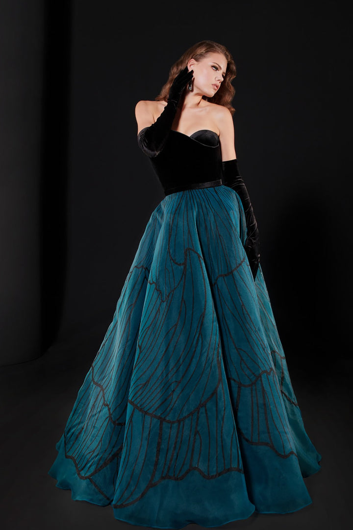 Velvet Bust Long Dress with Corset Details