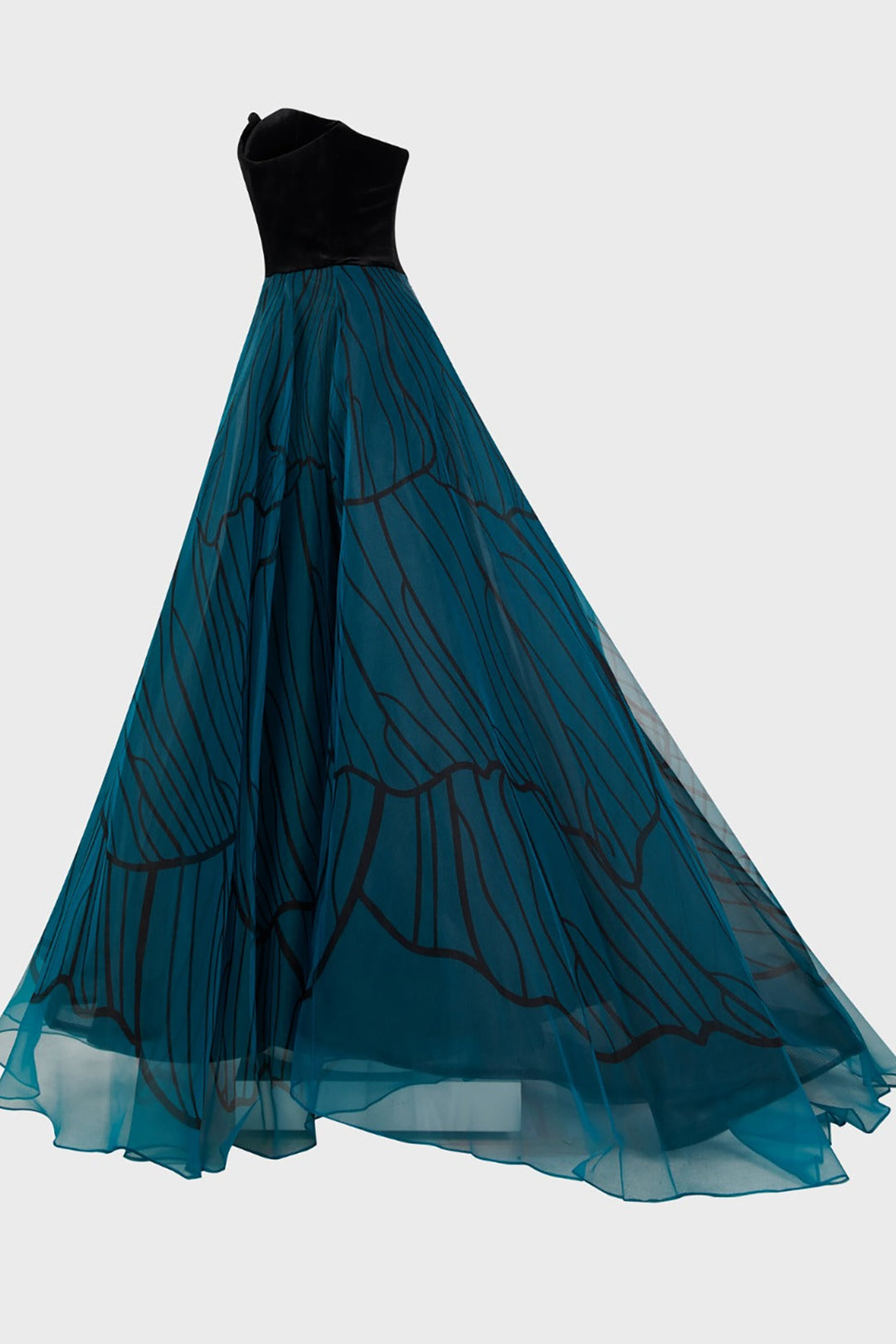 Velvet Bust Long Dress with Corset Details