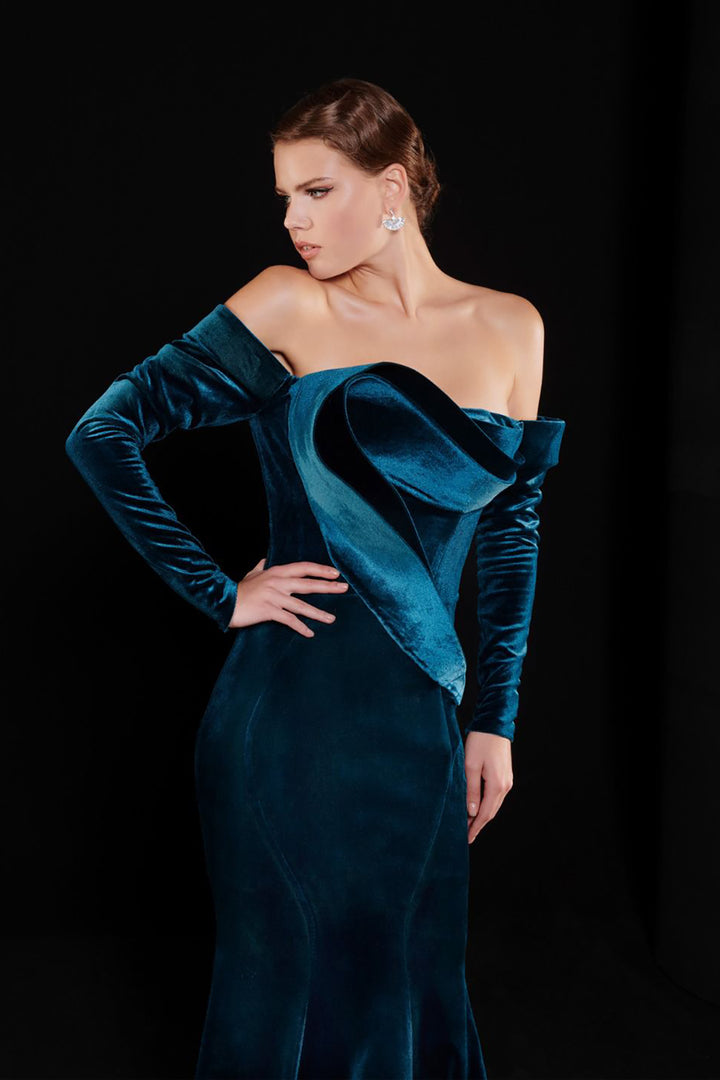 Velvet Draped Dress with Corset-Bust Drapes
