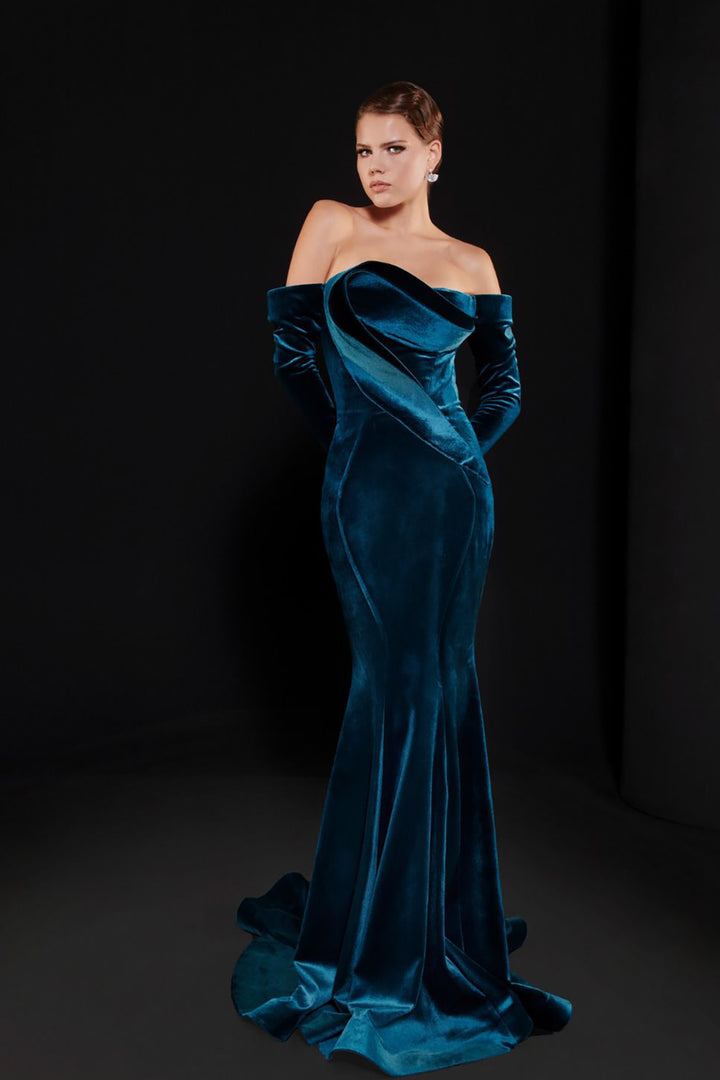 Velvet Draped Dress with Corset-Bust Drapes