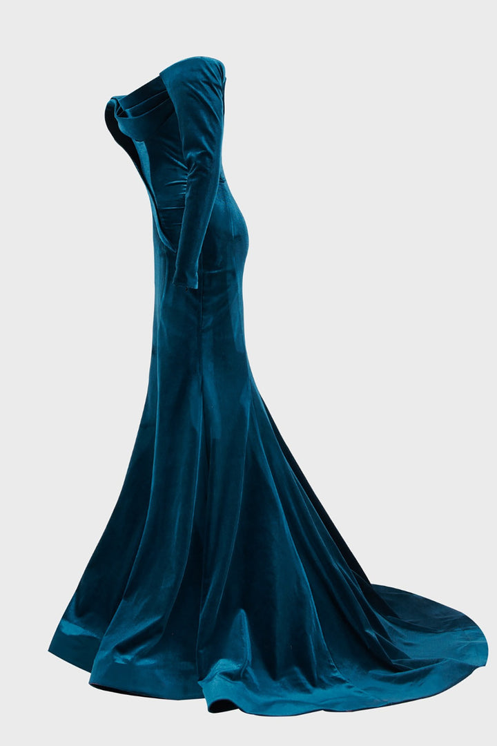Velvet Draped Dress with Corset-Bust Drapes