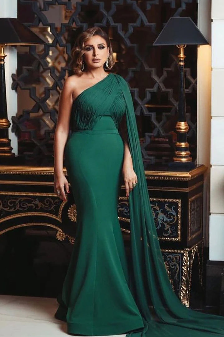 A-Symmetrical Crepe Dress with Corset-Lined Fit