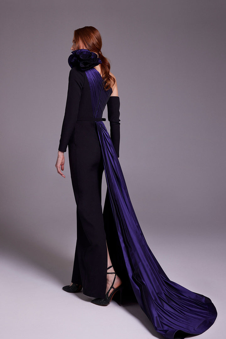 Crepe-Tafta Dress with Asymmetry